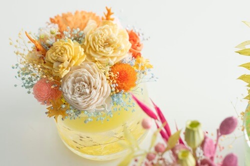 一人趣味 フラワーアレンジメント 【東京・巣鴨・手作りキャンドル】お花と香りを楽しめるボタニカルアロマワックスグラス